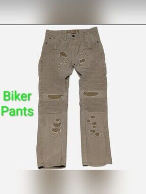 Kroix Men’s Distressed Tan Biker Jeans